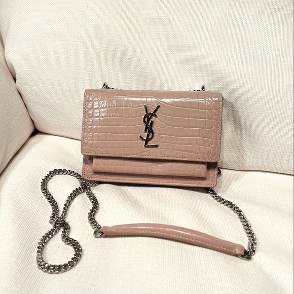 Saint Laurent Handbags - Saint Laurent Sunset Chain Wallet Mini Crocodile Embossed